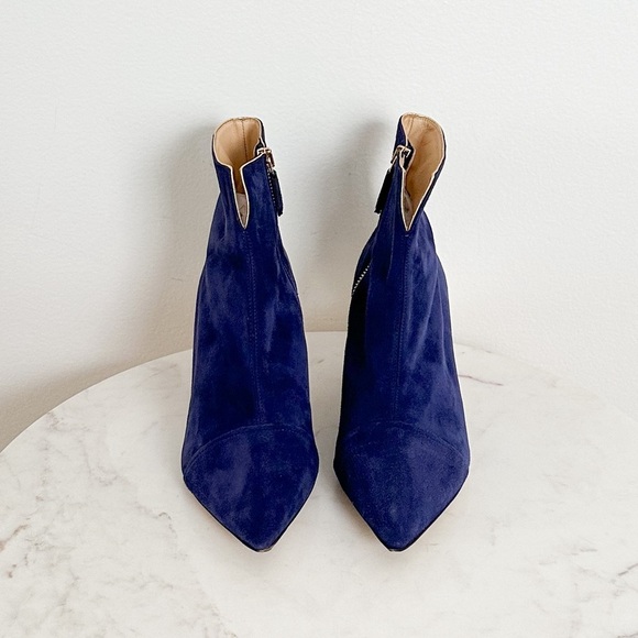 NEW MARION PARKE Navy Suede Pointed Toe Zip Up Heel Ankle Boots Size 37 EU 7 US - Picture 3 of 5